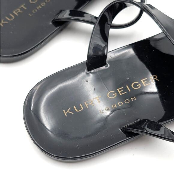 Kurt Geiger Maddison T-Bar Thong Sandals Women's Black/Gold Size US7M EU37 - Picture 13 of 15